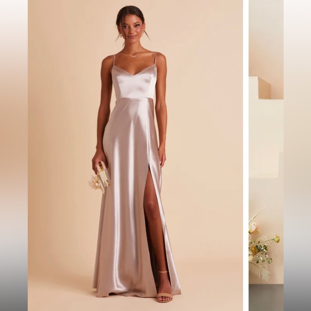Taupe satin bridesmaids dress, from birdy grey!